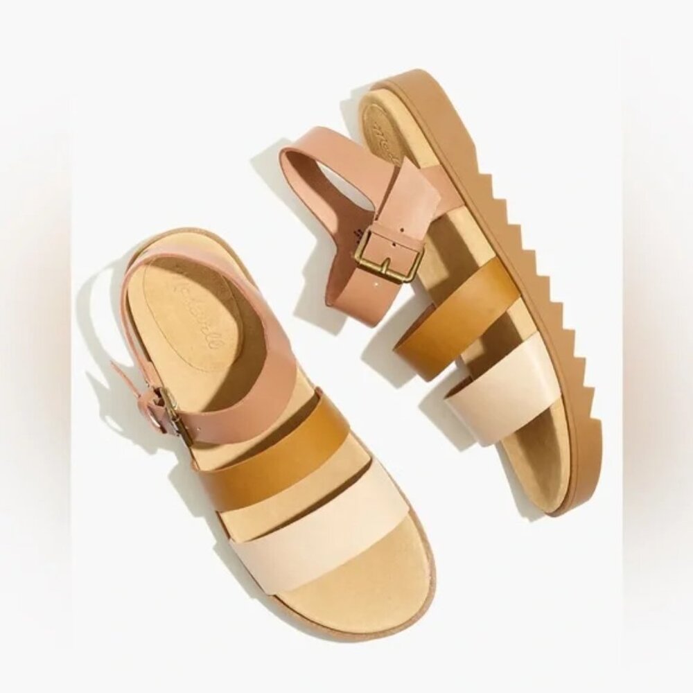 MADEWELL Women's ADDIE Neutrals Leather Colorblock Ankle Sandals 9